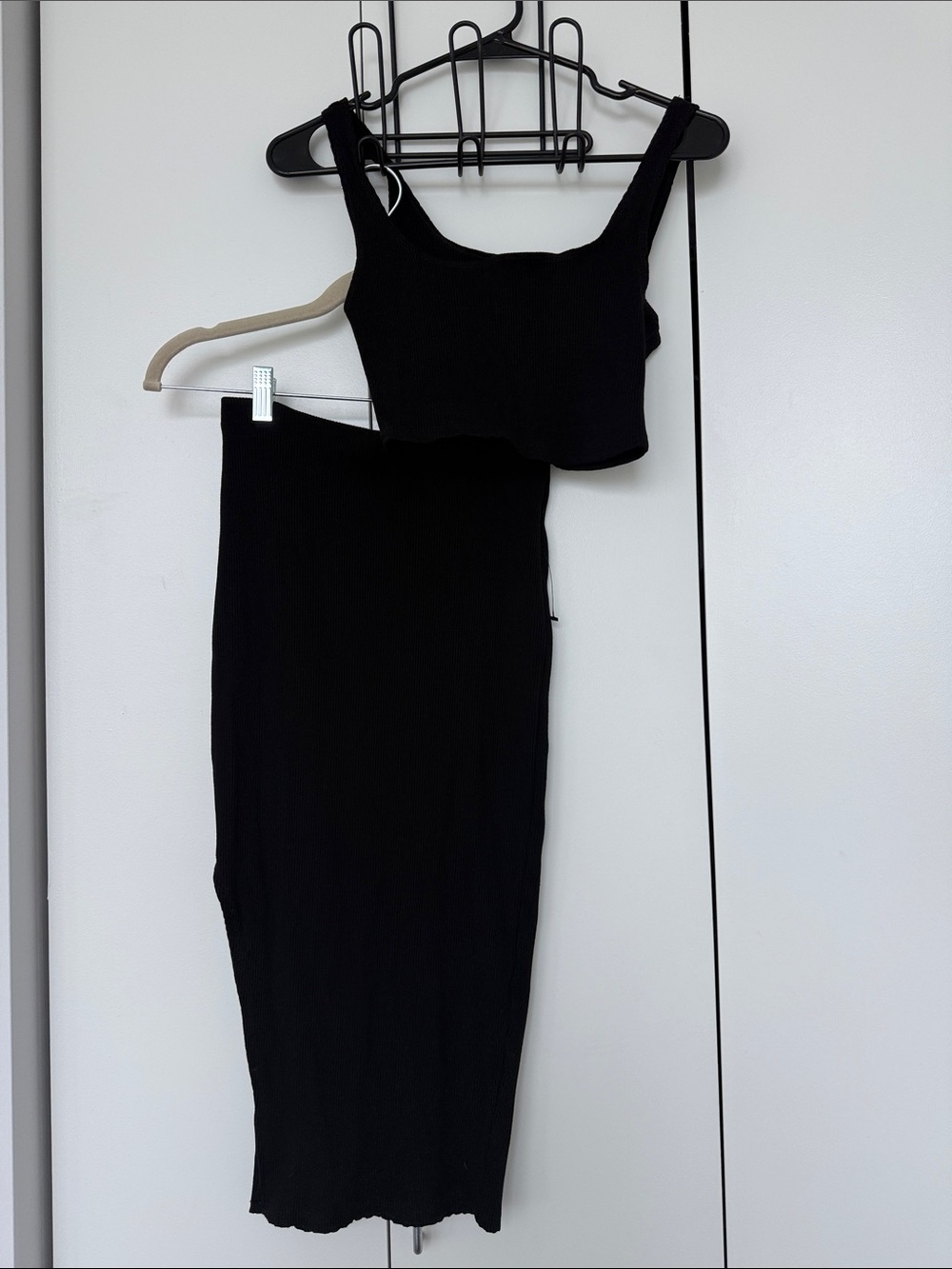 Lulu's Black Ribbed Crop Tank & Midi Skirt Set